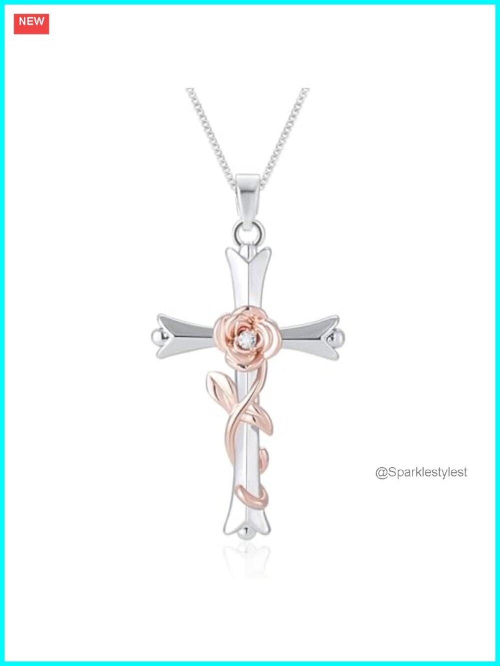 Silver Cross Necklace for Women Pendant Birthflower Christian Gift Jewelry